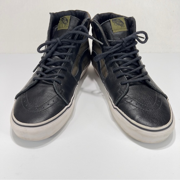 Vans Sk8 Hi Top Shoe Mens 10 Black Leather Olive Green Canvas Great Shape!! - Picture 7 of 12